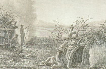 Aboriginal huts as depicted by a European in 1803