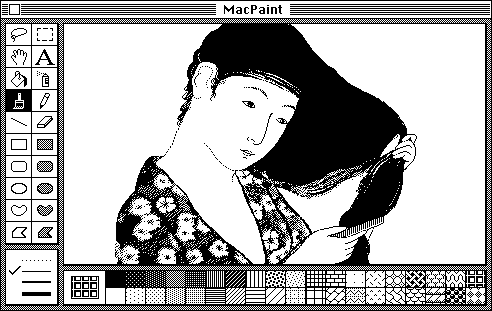 Mac Paint program with Japanese Woodcut image